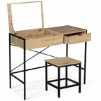 Coiffeuse LUIS avec miroir rabattable et tabouret, design industriel