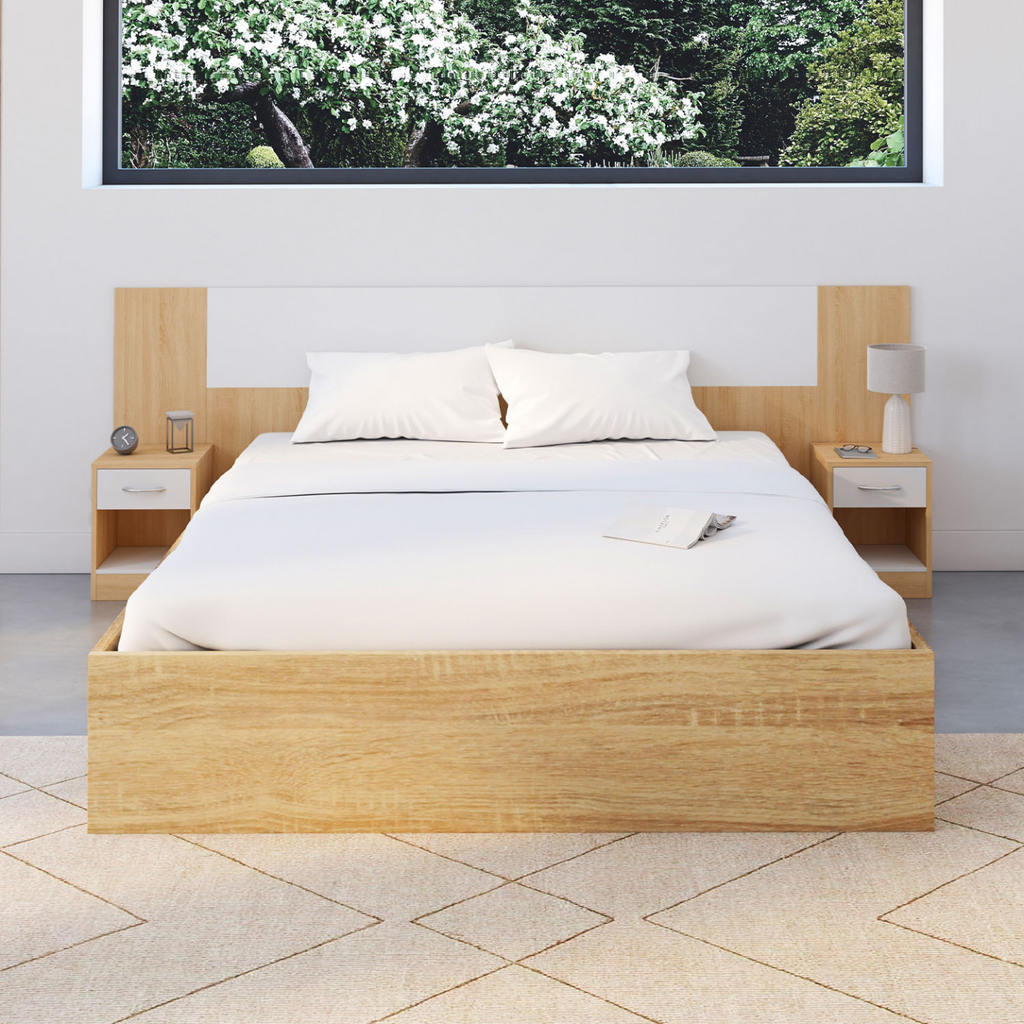 Tête de lit sur pied avec chevets modulables SAPA pour lit 140, 160 ou 180 cm bois et blanc