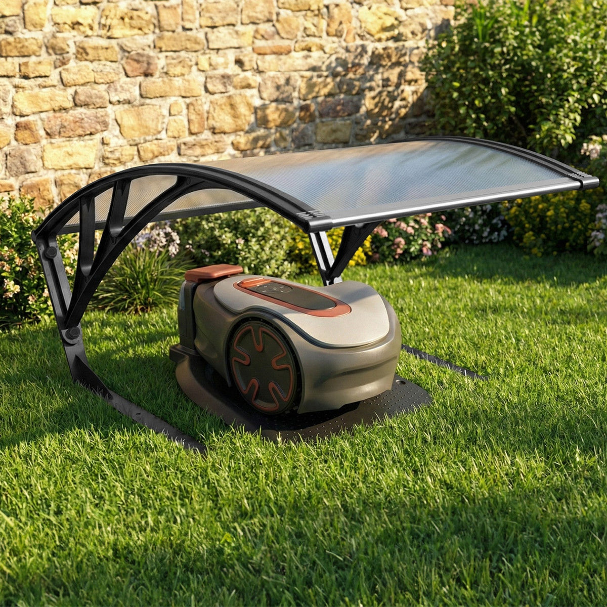 Abri de protection anti-UV en polycarbonate pour robot tondeuse gris anthracite