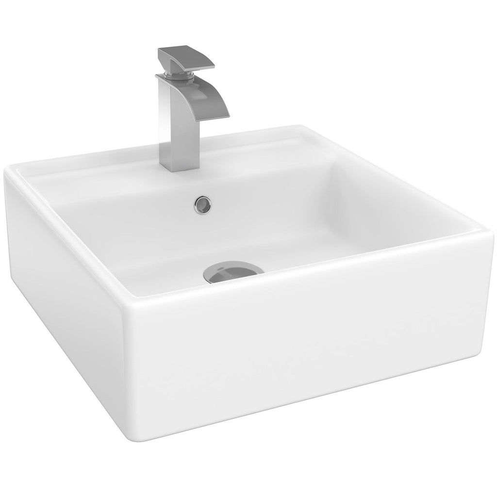 Vasque à poser carrée en céramique blanche L. 41 x l. 41 x H. 15,5 cm