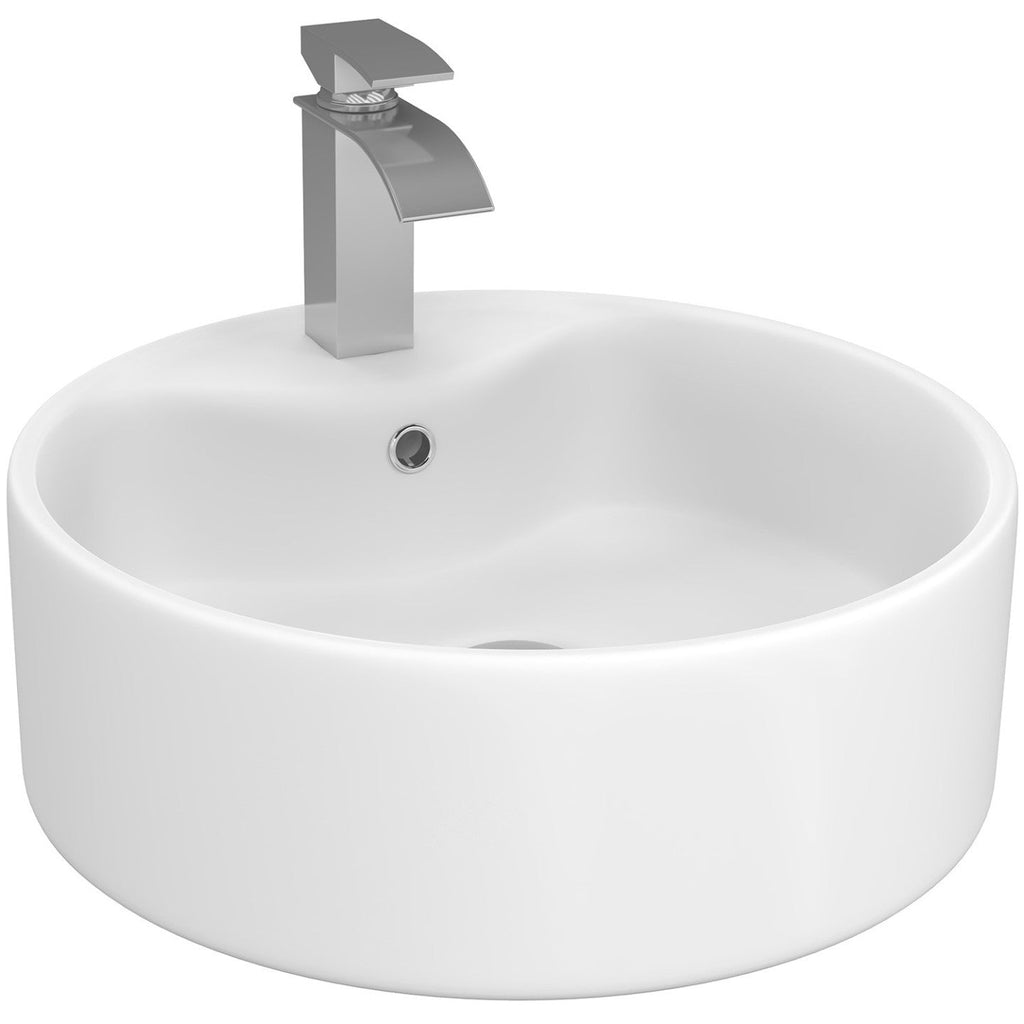 Vasque à poser ronde en céramique blanche L. 41 x l. 41 x H. 15,5 cm