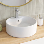 Vasque à poser ronde en céramique blanche L. 41 x l. 41 x H. 15,5 cm