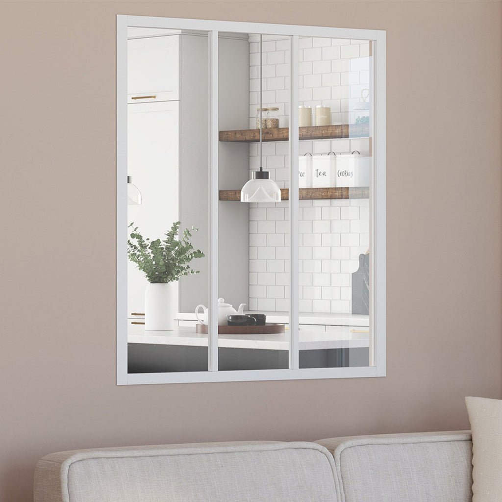 Verrière d'atelier 3 vitrages L. 93 x H. 108 cm en métal blanc et verre trempé