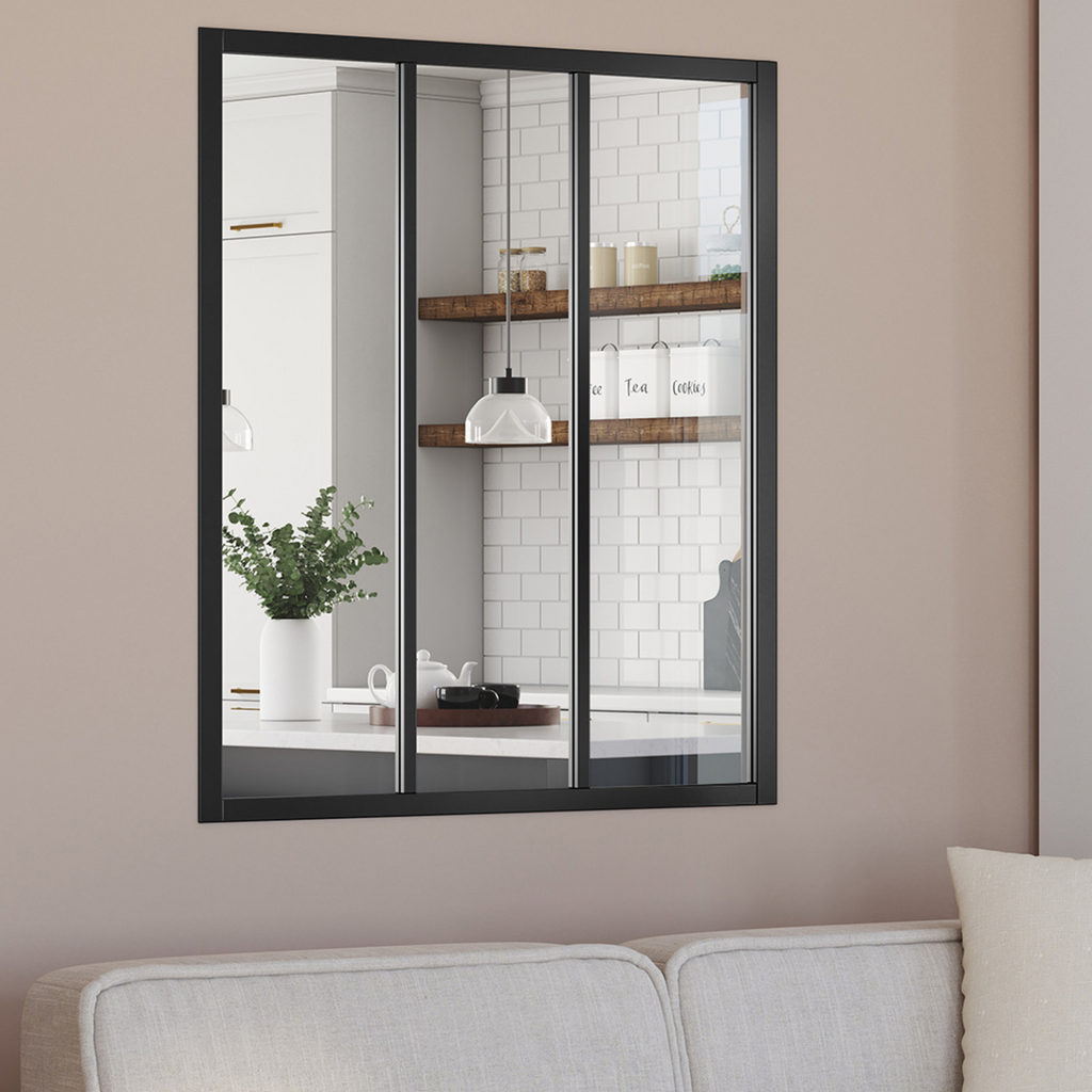 Verrière d'atelier 3 vitrages L. 93 x H. 108 cm en métal noir et verre trempé