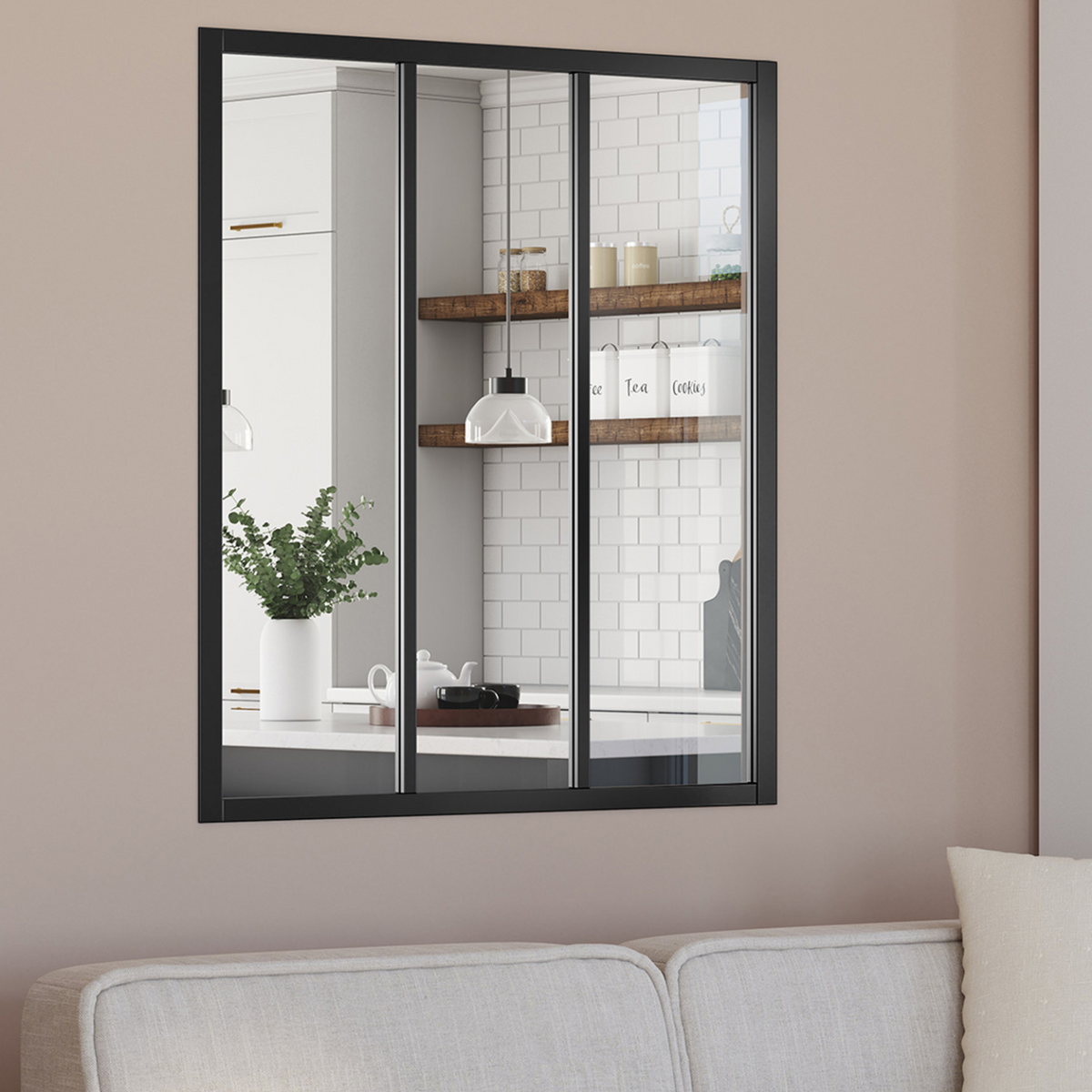 Verrière d'atelier 3 vitrages L. 93 x H. 108 cm en métal noir et verre trempé
