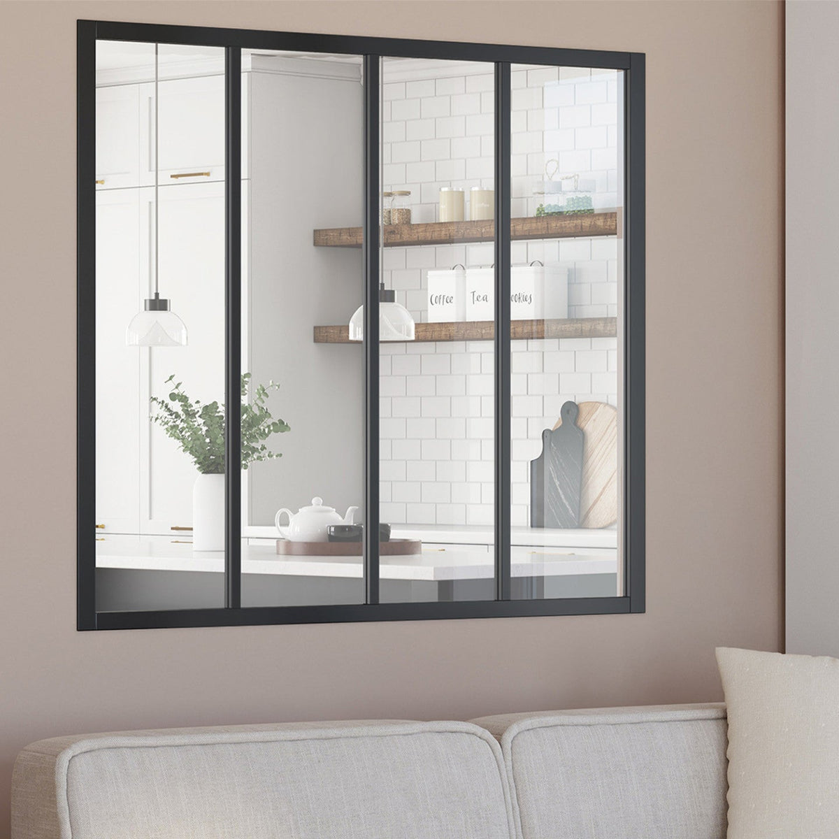 Verrière d'atelier 4 vitrages L. 116 x H. 108 cm en métal noir et verre trempé