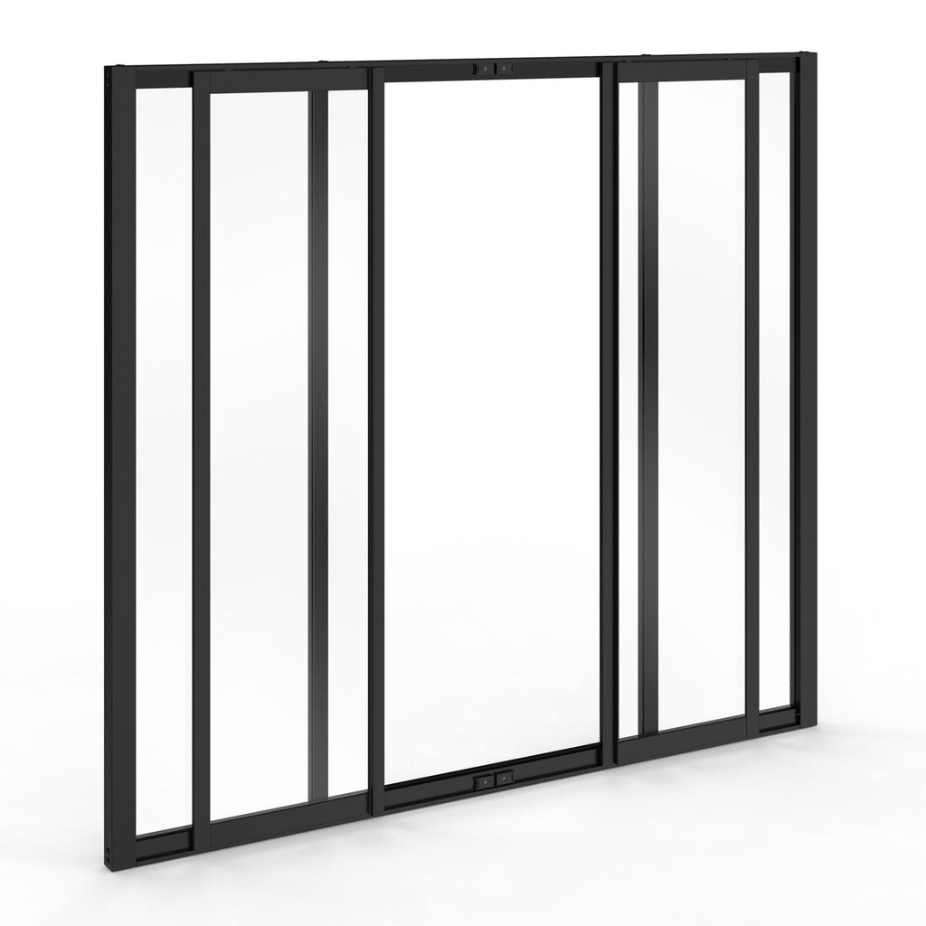 Verrière atelier coulissante 4 vitrages L. 120 x H. 108 cm en métal noir et verre trempé