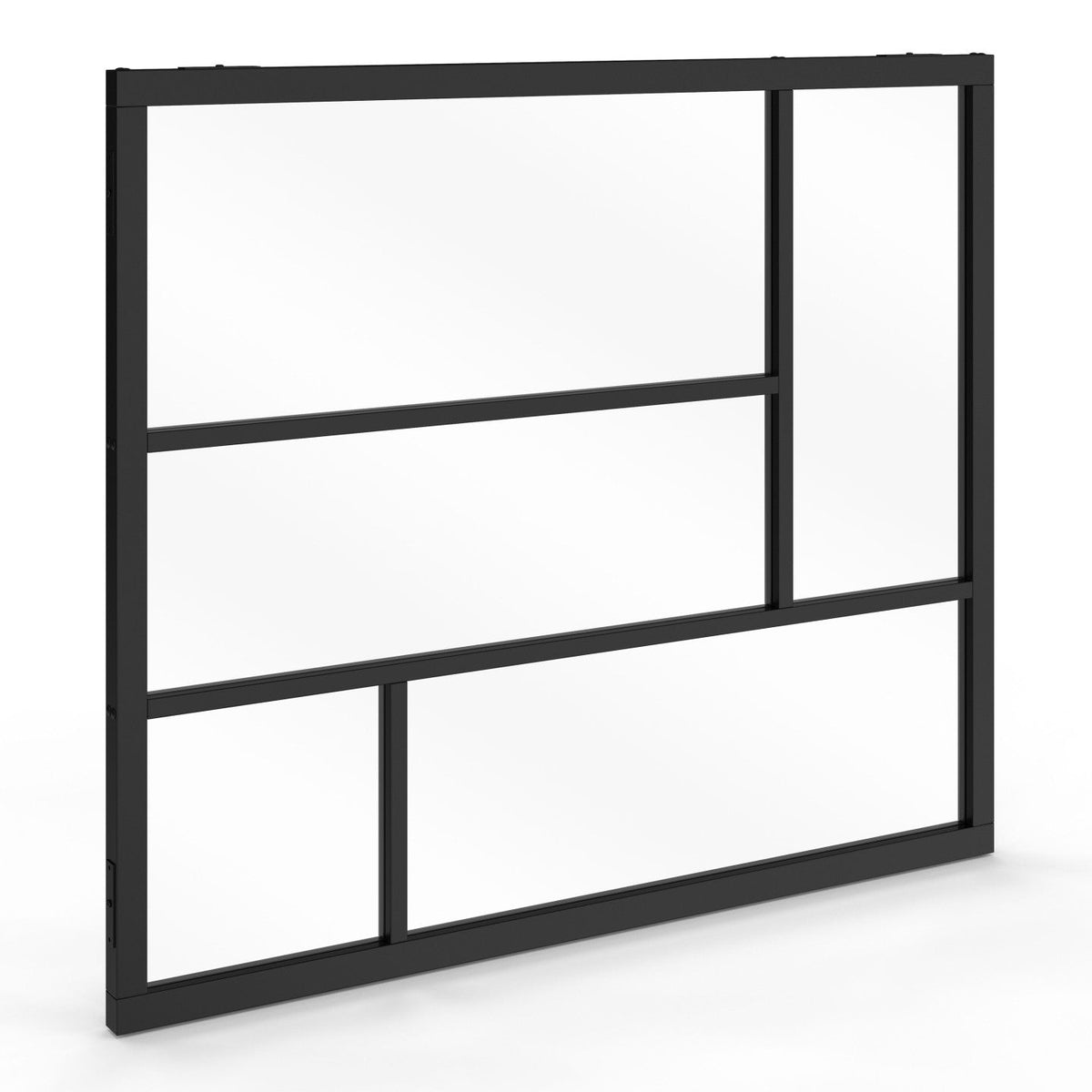 Verrière d'atelier géométrique L. 93 x H. 108 cm en métal noir et verre trempé