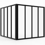Verrière d'angle style atelier 8 vitrages L. 116 x l. 116 x H. 108 cm en métal noir et verre trempé