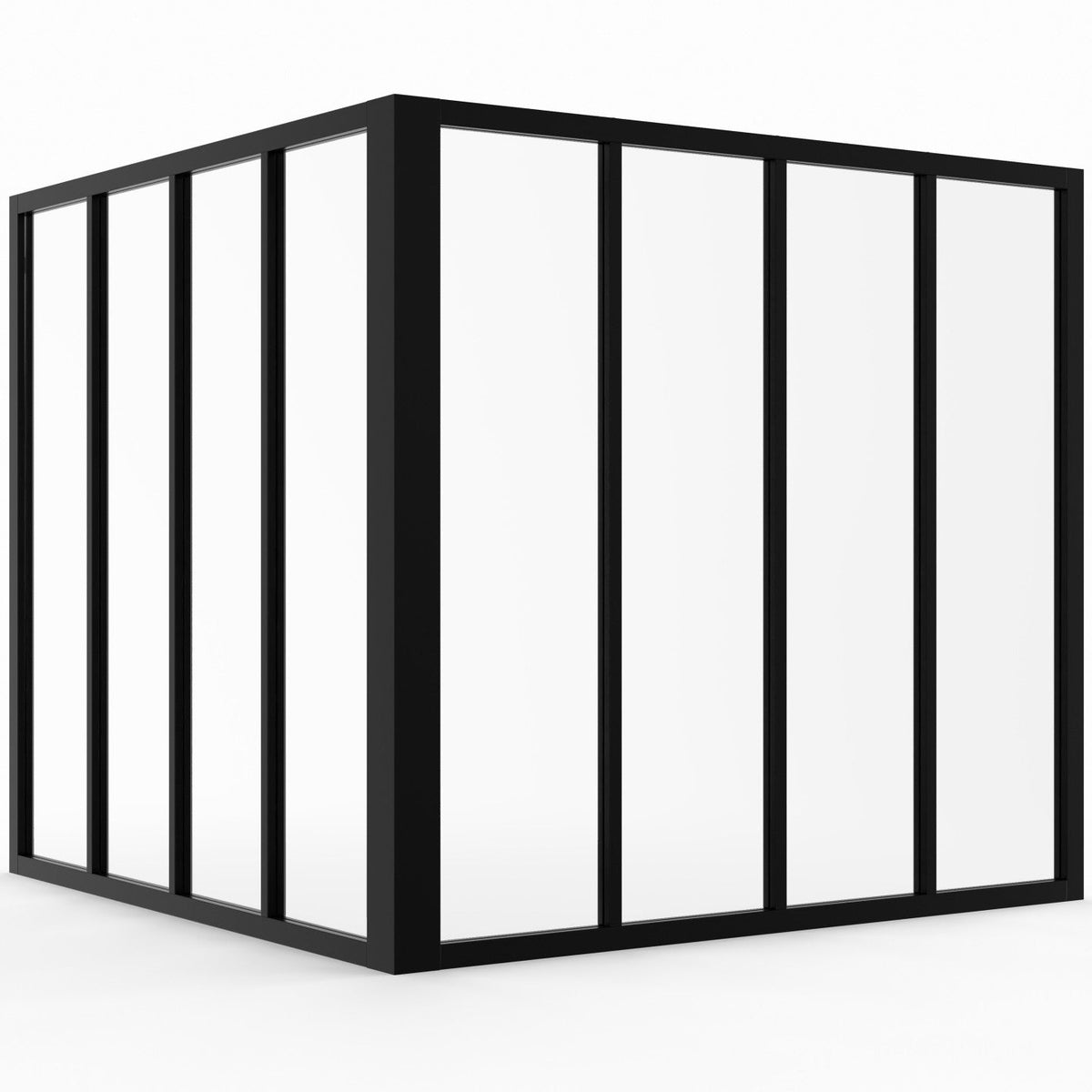 Verrière d'angle style atelier 8 vitrages L. 116 x l. 116 x H. 108 cm en métal noir et verre trempé