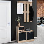 Vestiaire d'entrée avec miroir PAULIN design hêtre portes noires