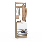 Meuble d'entrée KLARK avec rangement à chaussures, 2 portes, décor bois et blanc