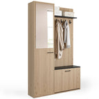 Meuble d'entrée avec rangement chaussures, miroir et étagères MAHAUT, 1 porte, effet bois et noir