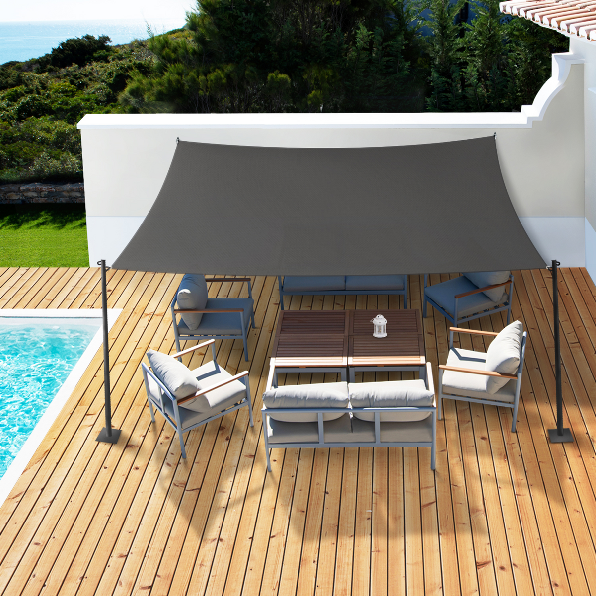 Voile d'ombrage rectangulaire 4x6 m gris